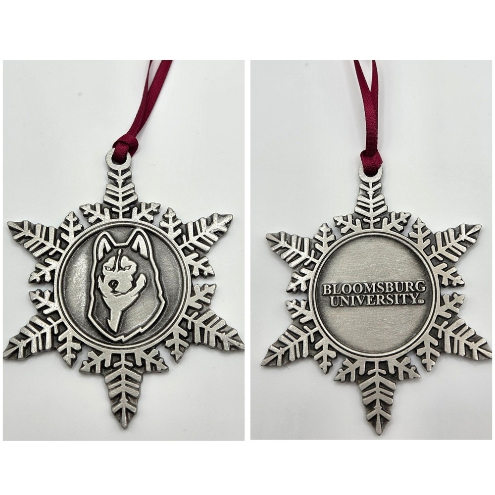 Bloomsburg University Ornament Pewter Snowflake Husky Mascot Holiday Decor